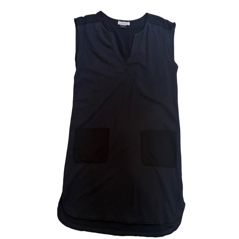 Velvet By Graham & Spencer Black Sleeveless Shift Dress Cotton Minimalist XS